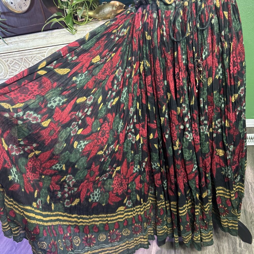Vintage Just Classics Boho Broomstick Maxi Skirt M India Festival Crinkle Cotton